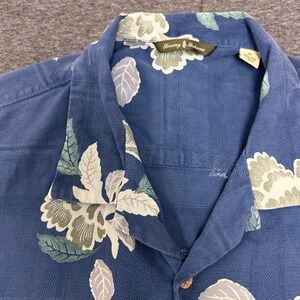 Tommy Bahama Silk Floral Hawaiian Shirt Blue XL Mens Button Down Light Weight